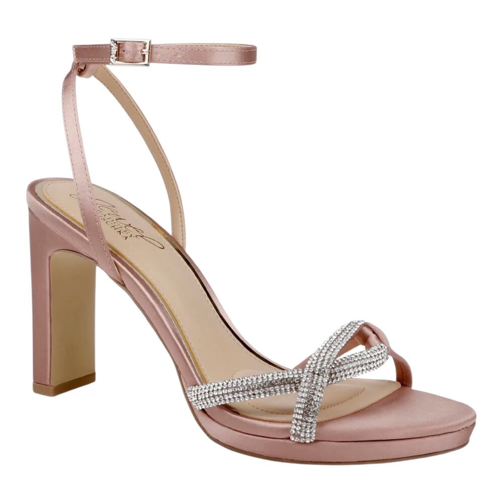 Jewel Badgley Mischka Women's Fila Platform Dress Sandals Blush Satin Size 5 1/2